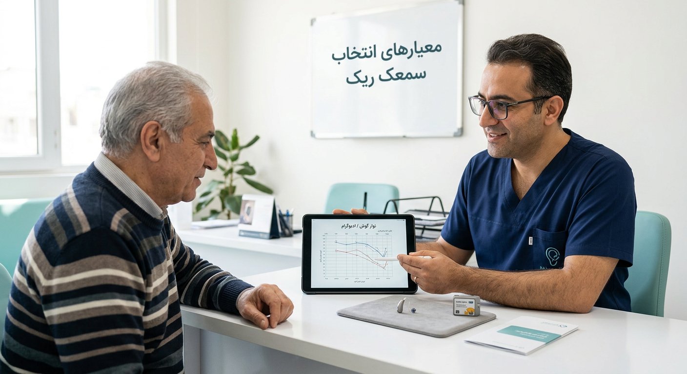 مشاوره ادیولوژیست با بیمار سالمند و بررسی ادیوگرام روی تبلت برای انتخاب معیارهای سمعک ریک در کلینیک شنوایی سنجی